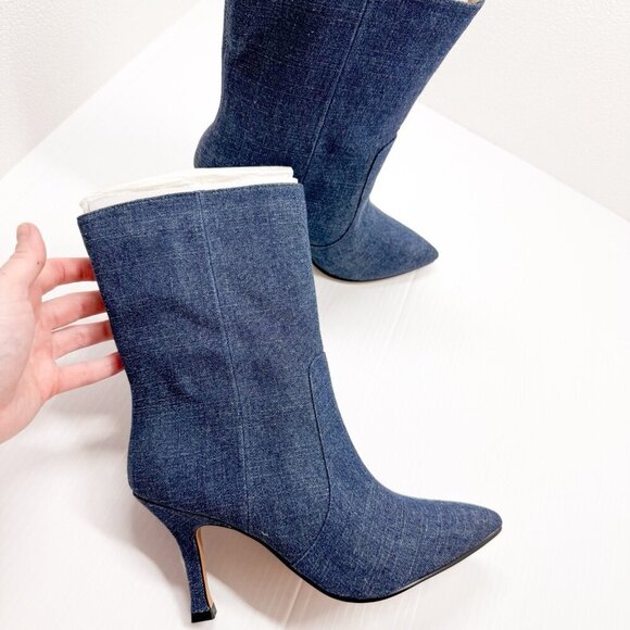 Lisa Vicky Denim Boots Size 7 Blue Arthaul-V Pointed Toe Mid Calf Heels Y2K NIB - Picture 5 of 13